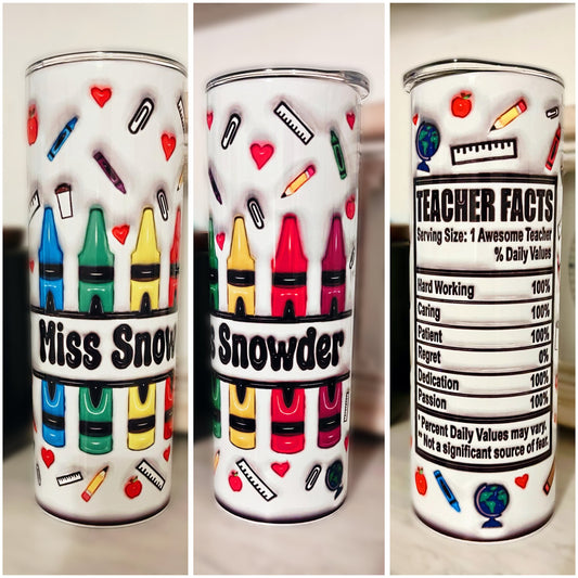 Teacher Monogram Tumbler Wrap, Blank Monogram Wrap for Name to be added, Full 3d Inflated Design Wrap, For Straight Tumblers