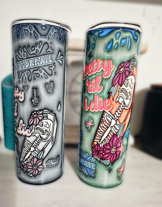 Drink Water and Mind Your Own Husband PNG, Tumbler Wrap, Full Wrap, 3D inflated retro, Petty 'til I die skeleton tumbler design, Digital